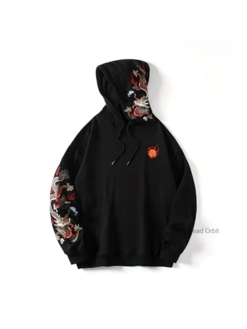 Heavyweight Embroidered Dragon Graphic Hoodie Streetwear Pullover